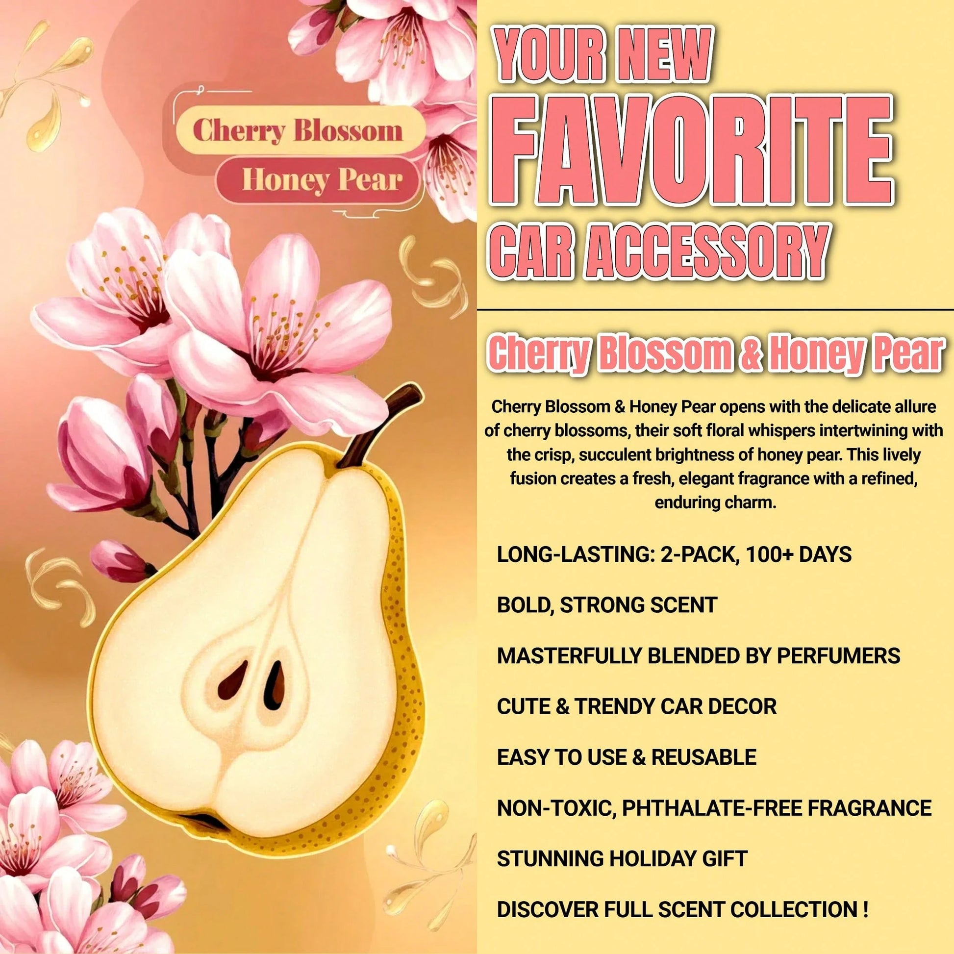 Osmore 4 Pack Car Air Freshener Diffuser, Hanging Fragrance Oil Pendant For Car, Long-Lasting Soft Floral-Fruity Scent, Cozy Romantic Drive Mood Booster, Cherry Blossom & Honey Pear, Car Mirror Hangin