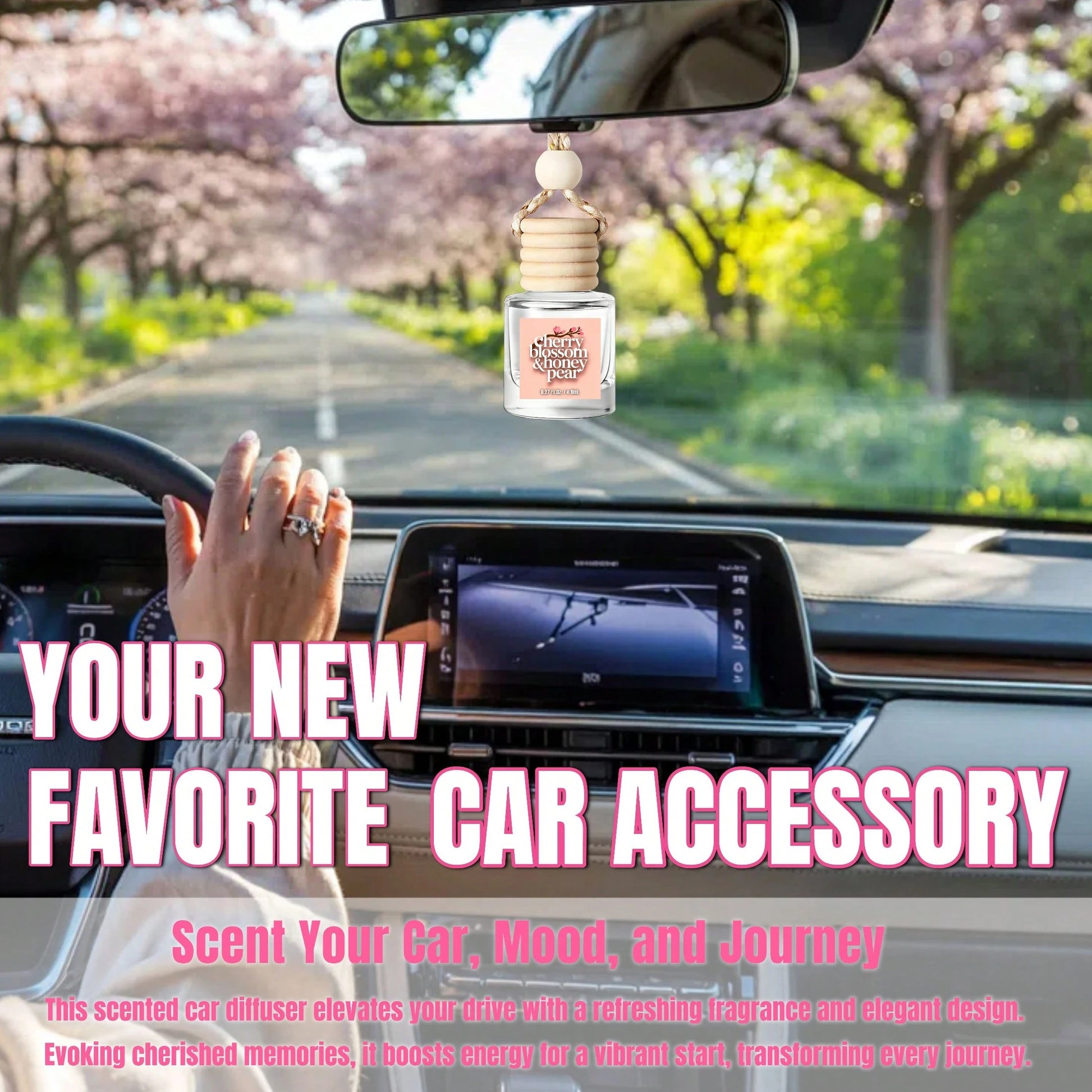 Osmore 4 Pack Car Air Freshener Diffuser, Hanging Fragrance Oil Pendant For Car, Long-Lasting Soft Floral-Fruity Scent, Cozy Romantic Drive Mood Booster, Cherry Blossom & Honey Pear, Car Mirror Hangin