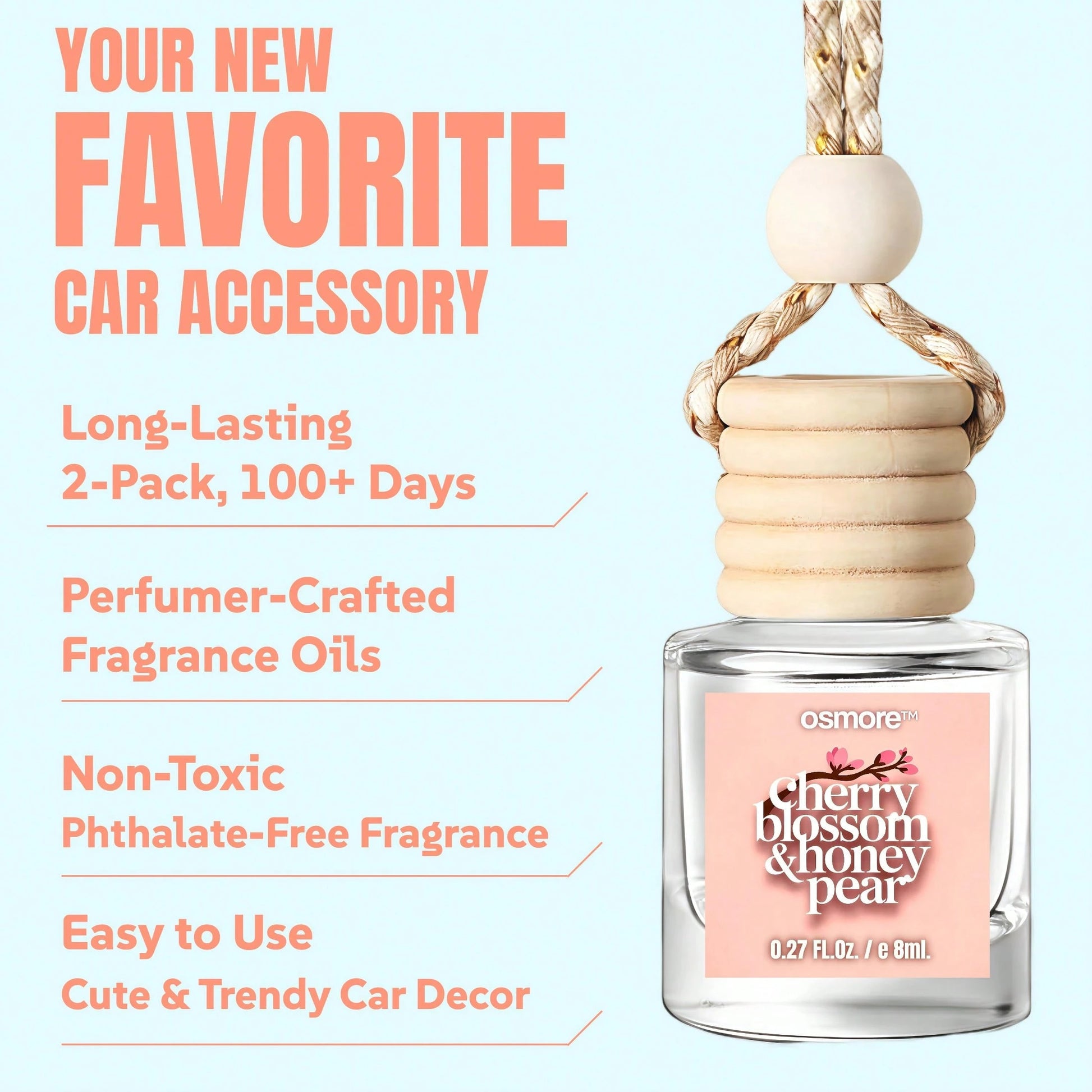 Osmore 4 Pack Car Air Freshener Diffuser, Hanging Fragrance Oil Pendant For Car, Long-Lasting Soft Floral-Fruity Scent, Cozy Romantic Drive Mood Booster, Cherry Blossom & Honey Pear, Car Mirror Hangin