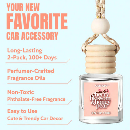 Osmore 4 Pack Car Air Freshener Diffuser, Hanging Fragrance Oil Pendant For Car, Long-Lasting Soft Floral-Fruity Scent, Cozy Romantic Drive Mood Booster, Cherry Blossom & Honey Pear, Car Mirror Hangin