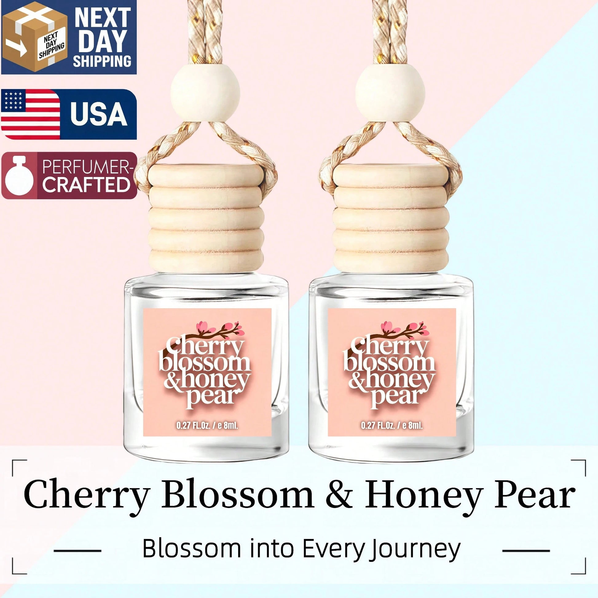 Osmore 4 Pack Car Air Freshener Diffuser, Hanging Fragrance Oil Pendant For Car, Long-Lasting Soft Floral-Fruity Scent, Cozy Romantic Drive Mood Booster, Cherry Blossom & Honey Pear, Car Mirror Hangin