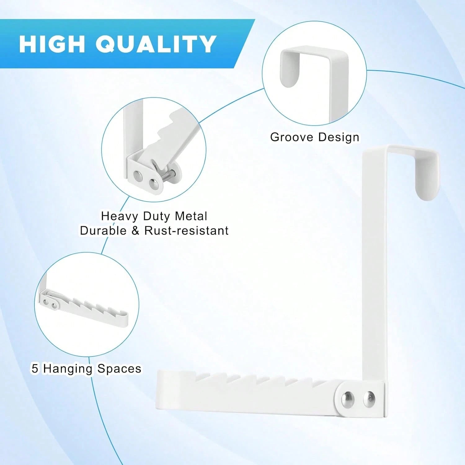 Over The Door Hooks Hanger, 2 Packs Collapsible Folding Over The Door Organizer Rack Space Saving Hanging Storage Hanger For Clothes, Coats, Towels For Bedroom Bathroom (White/Black)
