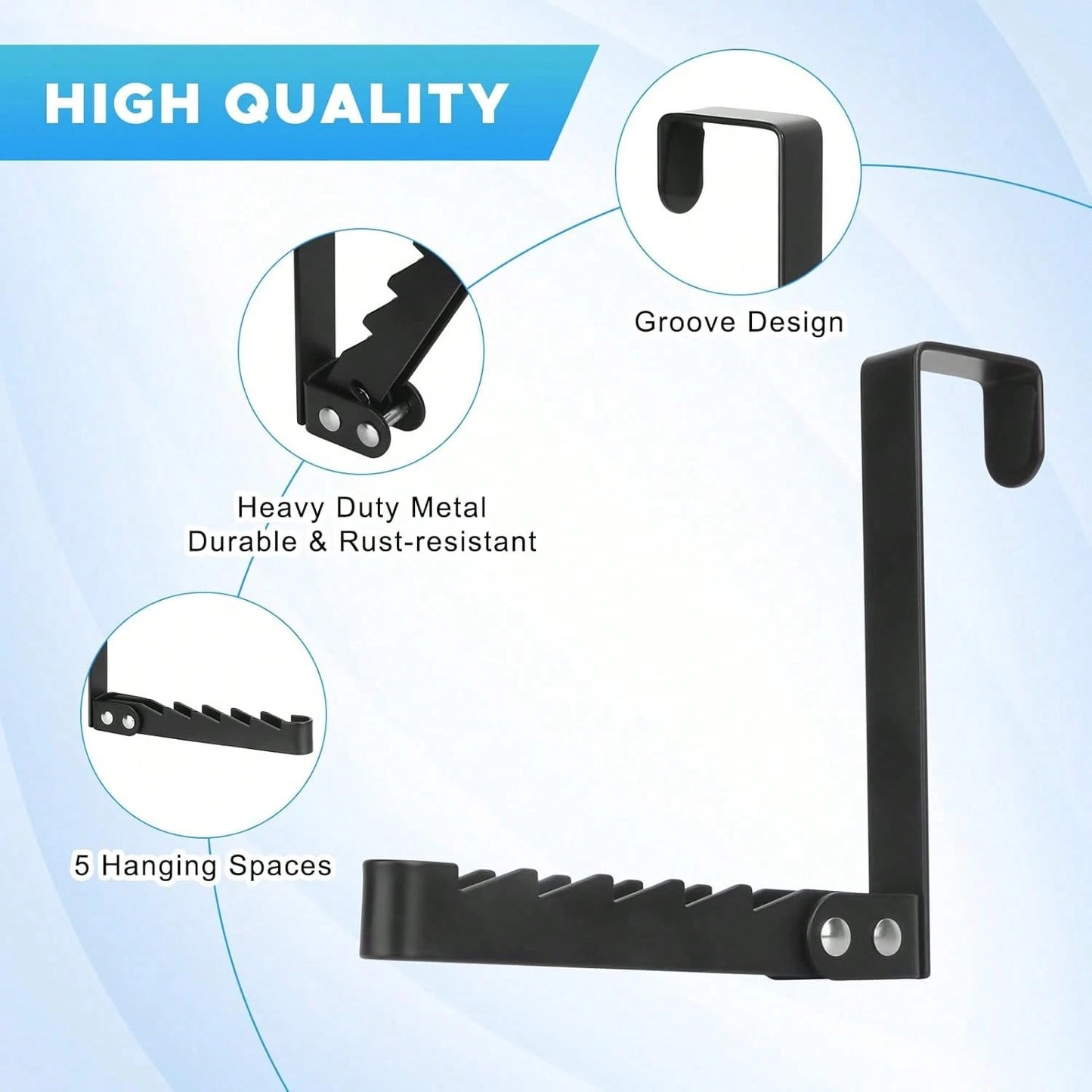 Over The Door Hooks Hanger, 2 Packs Collapsible Folding Over The Door Organizer Rack Space Saving Hanging Storage Hanger For Clothes, Coats, Towels For Bedroom Bathroom (White/Black)