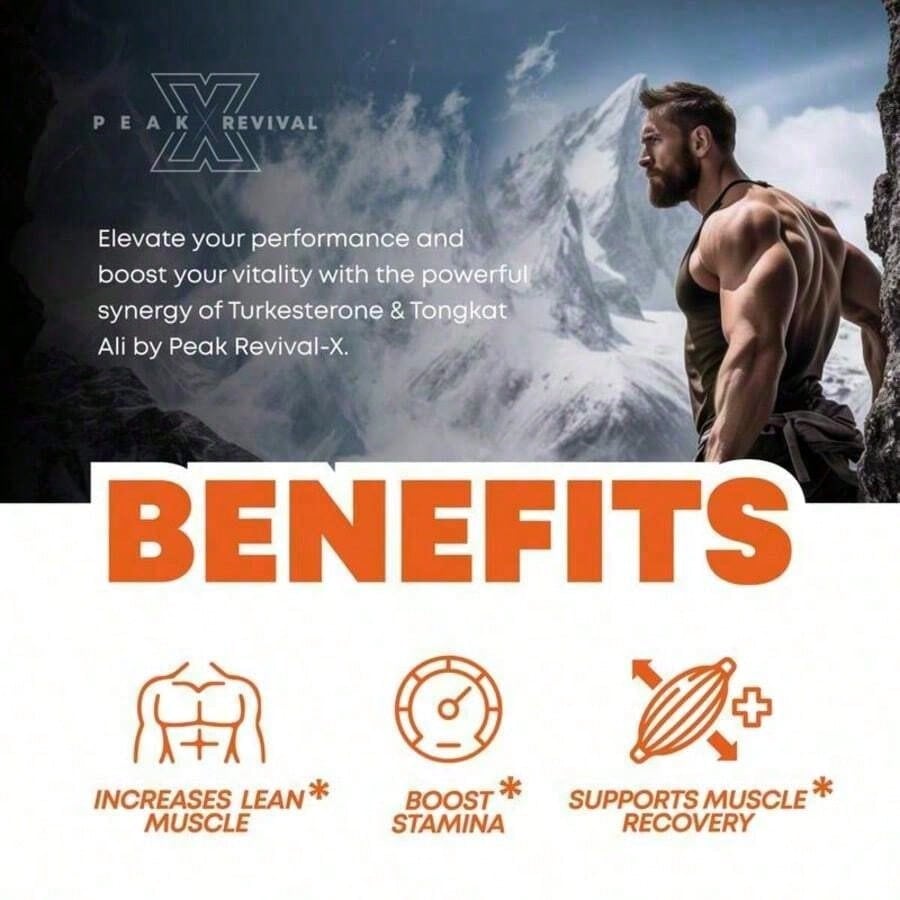 Peak Revival-X Turkesterone + Tongkat Ali + Colostrum – Testosterone, Muscle Growth & Energy Support – 60 Capsules