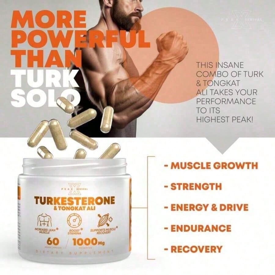 Peak Revival-X Turkesterone + Tongkat Ali + Colostrum – Testosterone, Muscle Growth & Energy Support – 60 Capsules