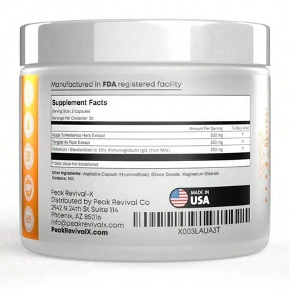 Peak Revival-X Turkesterone + Tongkat Ali + Colostrum – Testosterone, Muscle Growth & Energy Support – 60 Capsules