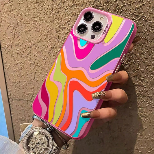 Phone Case: 1pc Colorful Abstract Wave Pattern Phone Case Suitable For IPhone11 12 13 14 15 16 17 PRO MAX X XR XSMAX, Antidrop Hard Shell, Funky Modern Style, Fashion And Funny Gift, Can Be Given To F