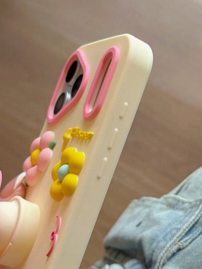 Pink Flower Expandable Phone Holder Compatible With Iphone 17 Pro Max, 17 New, 15 Creative, 14 Niche, 13 Female, 17 Pro, Silicone Shockproof Protective Case Compatible With Iphone 16 Pro Max