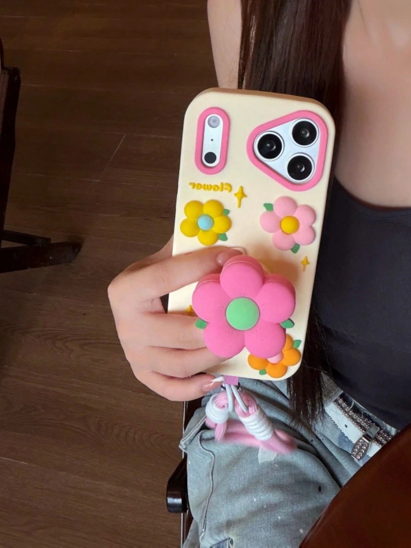 Pink Flower Expandable Phone Holder Compatible With Iphone 17 Pro Max, 17 New, 15 Creative, 14 Niche, 13 Female, 17 Pro, Silicone Shockproof Protective Case Compatible With Iphone 16 Pro Max