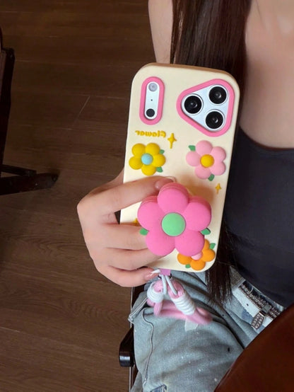 Pink Flower Expandable Phone Holder Compatible With Iphone 17 Pro Max, 17 New, 15 Creative, 14 Niche, 13 Female, 17 Pro, Silicone Shockproof Protective Case Compatible With Iphone 16 Pro Max