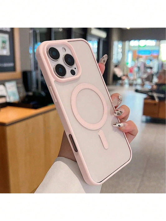 Pink Magnetic Transparent Pink Magnetic Magnetic Transparent Phone Case With Pink Frame And MagSafe Ring Compatible With IPhone 16/15/14/13/12/11 Pro/Plus/Max/Mini/7/8/SE/16e/7P/X/XR/XsMax Shock-Proof