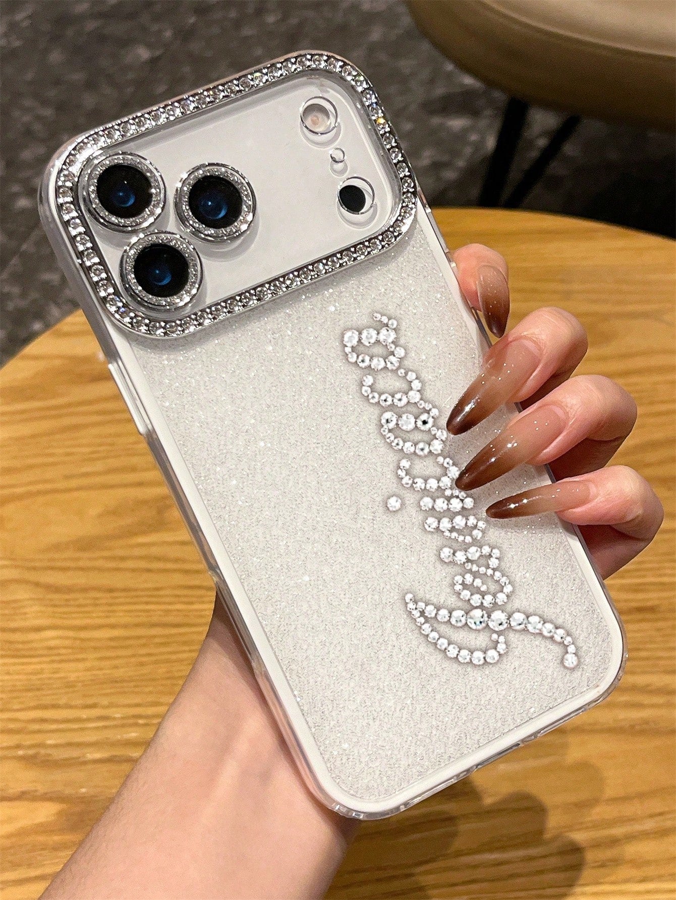 Pink Rhinestone Glitter Personalized Name Design Phone Case, Compatible With 17 Pro Max, 17, 16, 15, 14, 13, 12 Pro Max, Shock-Proof Protective Cover, Birthday Gift Anniversary Wedding Party Mom Gift