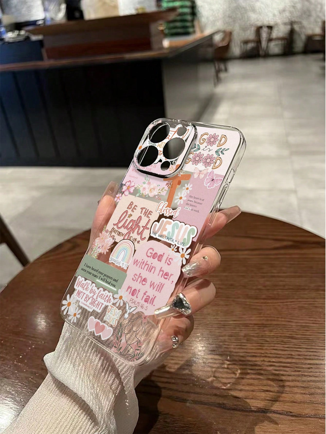 Pink Slogan Element Fashion Shockproof 1pc Transparent Perforated Pink Patchwork Letter Painted Thick Shockproof Phone Case/Cover Compatible With IPhone/ Galaxy Smartphones International Version Not T
