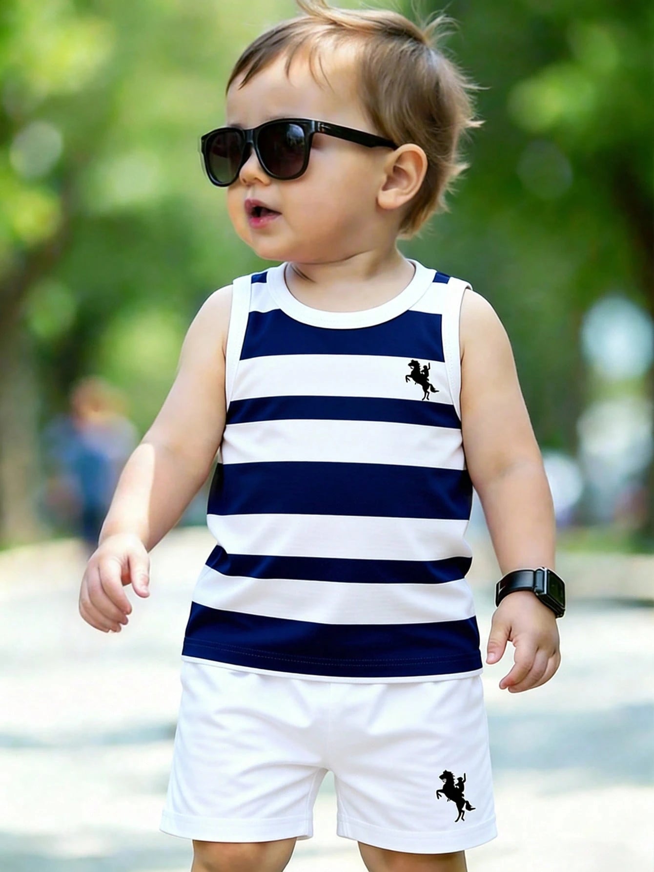 Playful Pals 2pcs Baby Boy Casual Cute Animal Print Vest Top And Solid Color Shorts Set Suitable For Outdoor Wear In Summer Holiday Evening White Burnt Orange