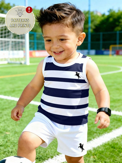 Playful Pals 2pcs Baby Boy Casual Cute Animal Print Vest Top And Solid Color Shorts Set Suitable For Outdoor Wear In Summer Holiday Evening White Burnt Orange