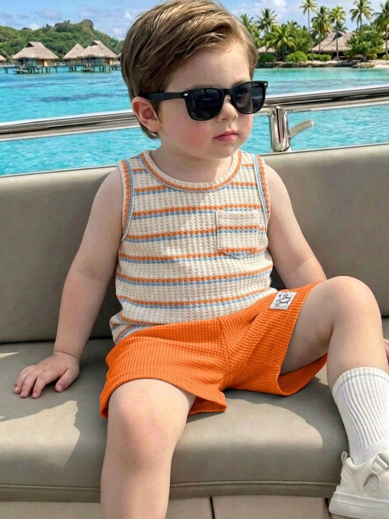 Playful Pals 2pcs Baby & Toddler Outfit Set: Fashionable Minimalist Fruit & English Letter Print Tank Top With Plaid Shorts, Fresh Minimalist Summer Pink Coconut