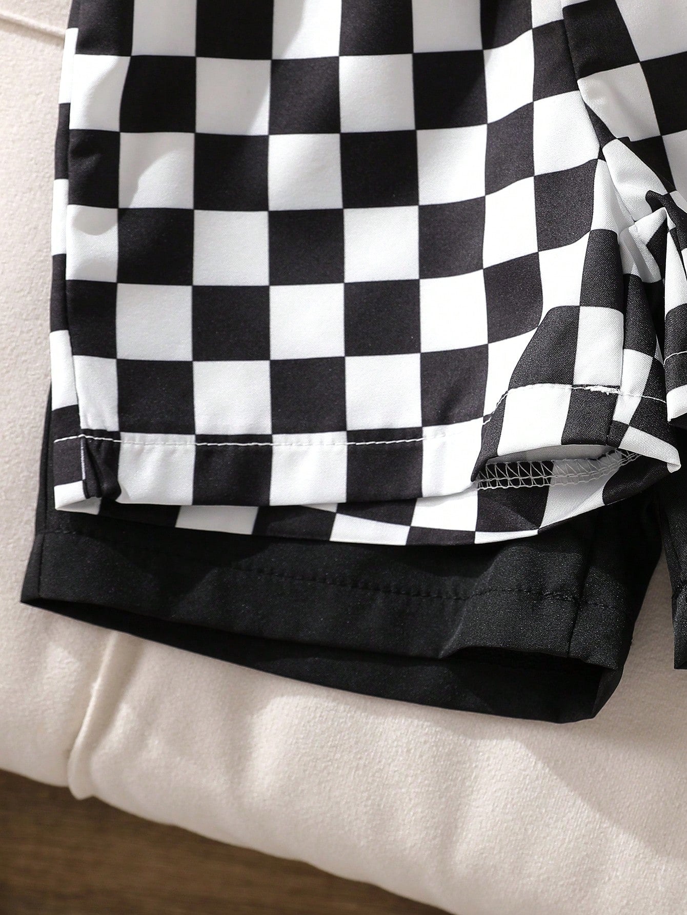 Playful Pals 2pcs/Set Toddler Boys' Casual Black & White Plaid Shorts, Summer