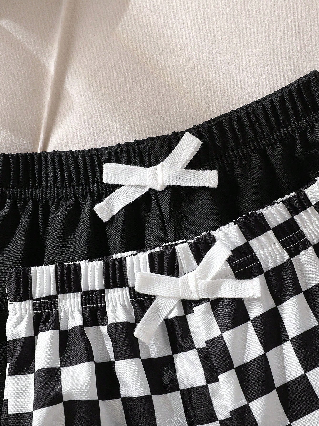 Playful Pals 2pcs/Set Toddler Boys' Casual Black & White Plaid Shorts, Summer