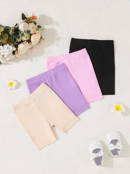 Playful Pals 5pcs/Set Baby Girl Solid Color Elastic Waist Lightweight Shorts,Pink And Black,Summer,Casual,School Daily Wear For 6 Months-3 Years Old