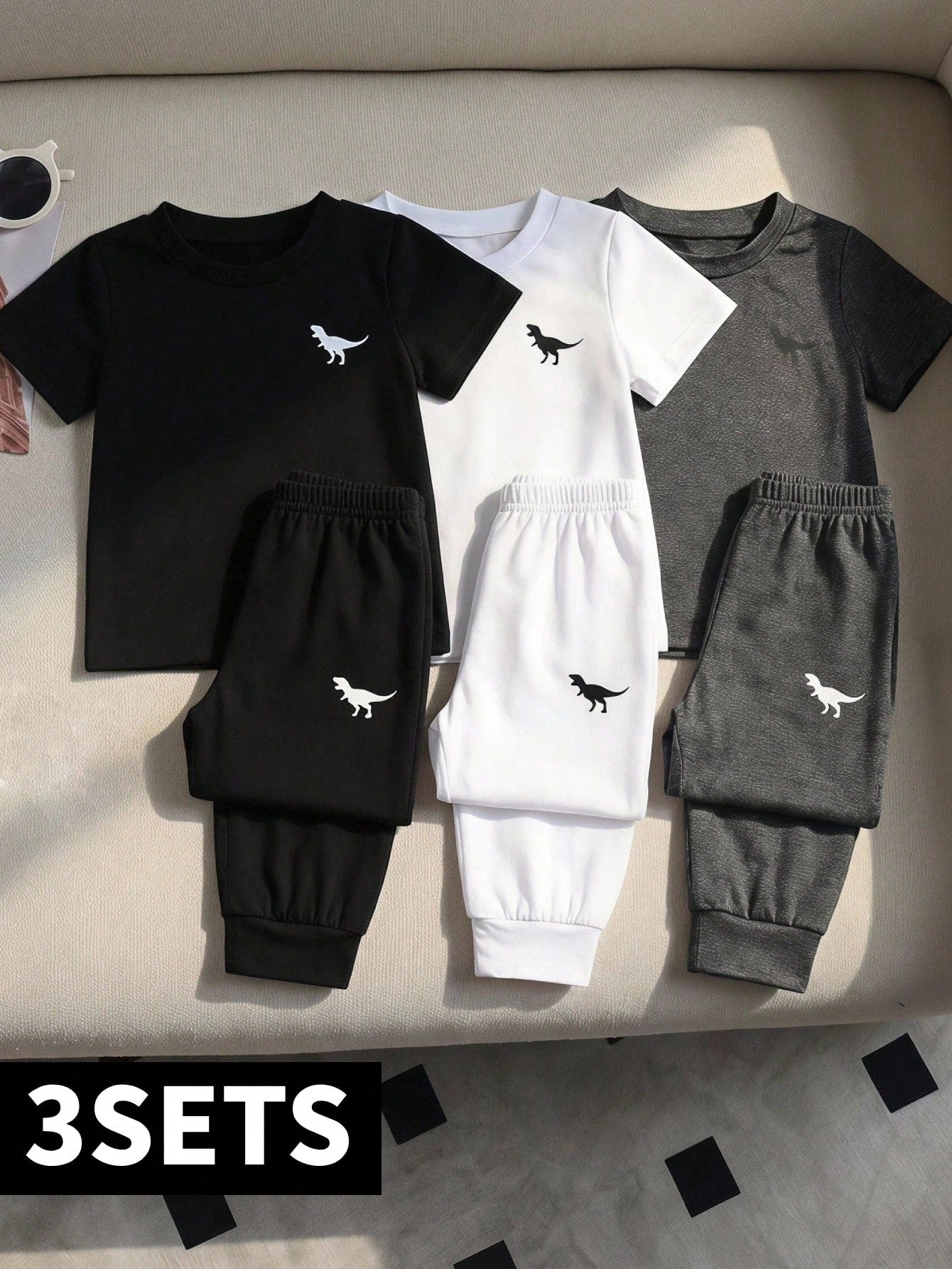 Playful Pals 6pcs Infant Toddler Baby Boys' Dinosaur Print Round Neck Short Sleeve T-Shirt And Pants Casual Outfit Boy Summer Sets Boys Clothes Set