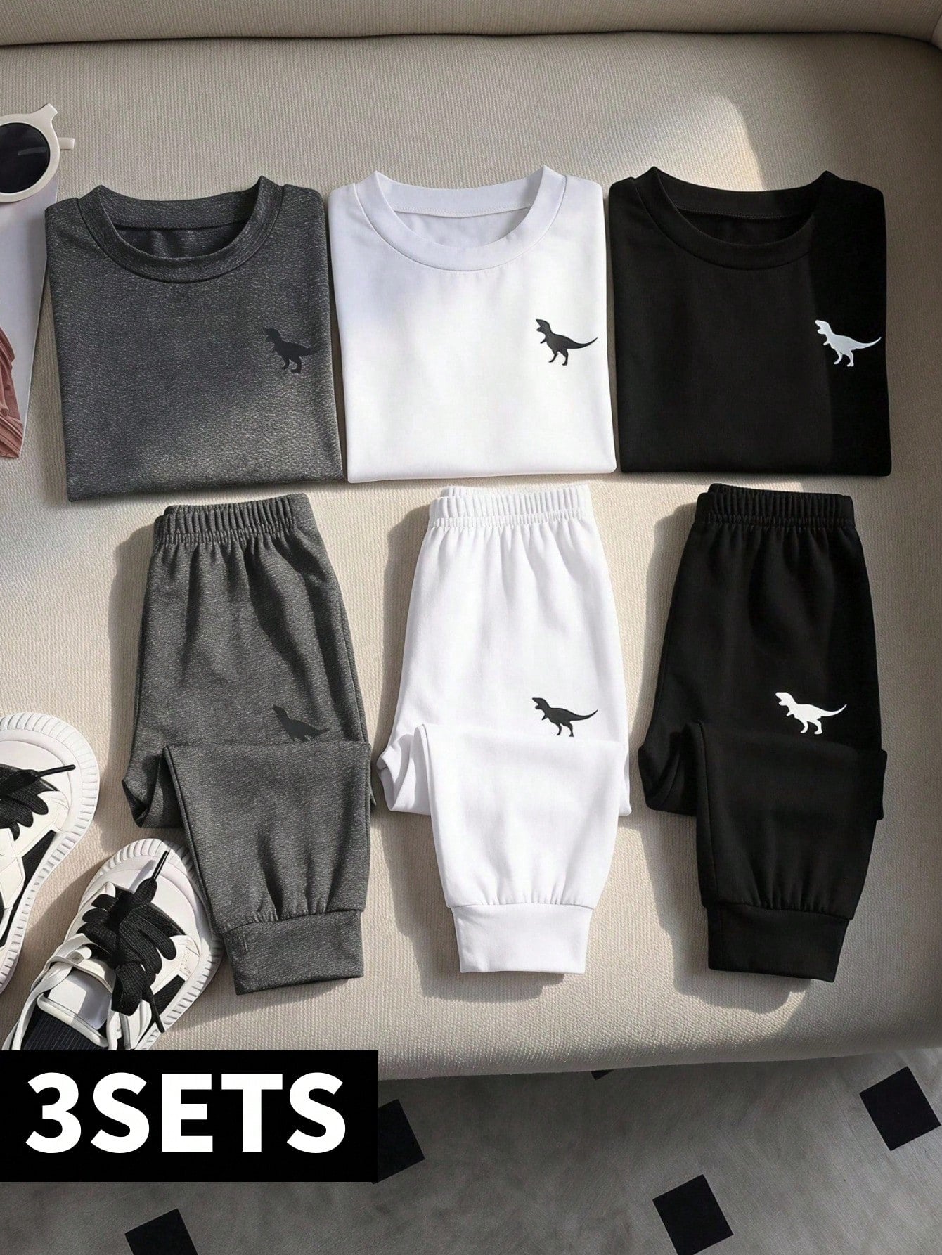 Playful Pals 6pcs Infant Toddler Baby Boys' Dinosaur Print Round Neck Short Sleeve T-Shirt And Pants Casual Outfit Boy Summer Sets Boys Clothes Set