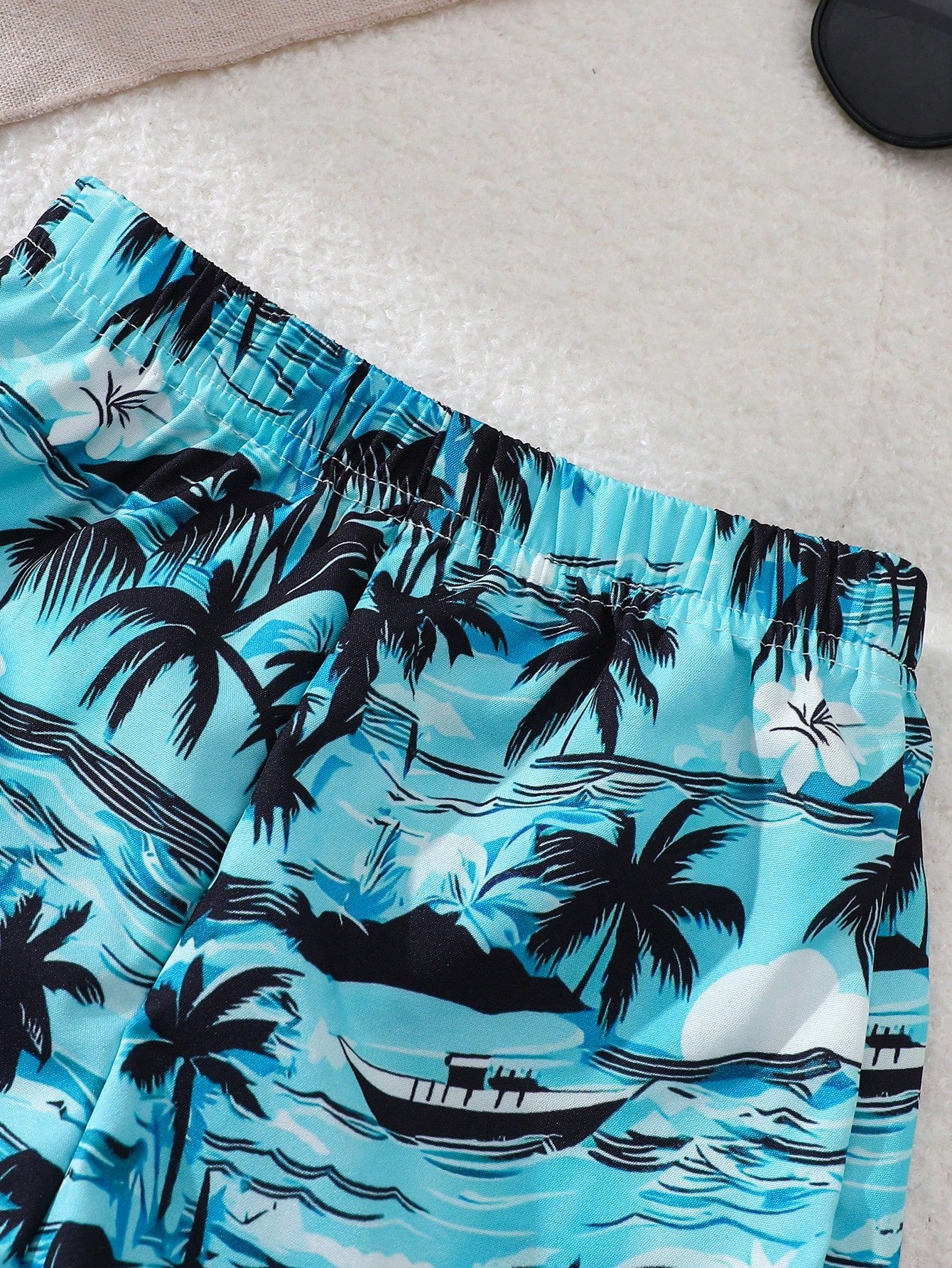 Playful Pals Baby Boy 3-Piece Set Blue White Stripe Summer Casual Tropical Vacation Holiday Letter Print Top Coconut Tree Beach Shorts Matching Hat Toddler Boys