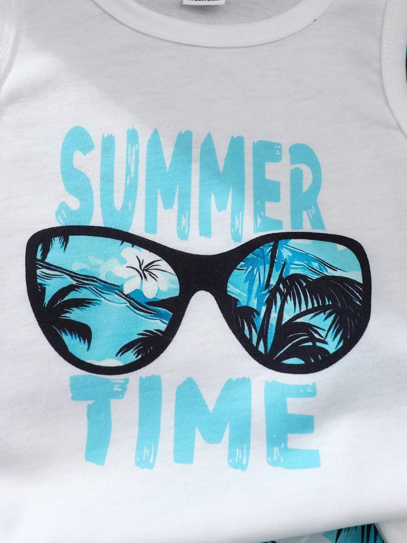 Playful Pals Baby Boy 3-Piece Set Blue White Stripe Summer Casual Tropical Vacation Holiday Letter Print Top Coconut Tree Beach Shorts Matching Hat Toddler Boys