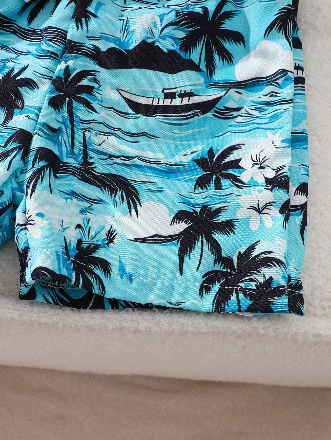 Playful Pals Baby Boy 3-Piece Set Blue White Stripe Summer Casual Tropical Vacation Holiday Letter Print Top Coconut Tree Beach Shorts Matching Hat Toddler Boys