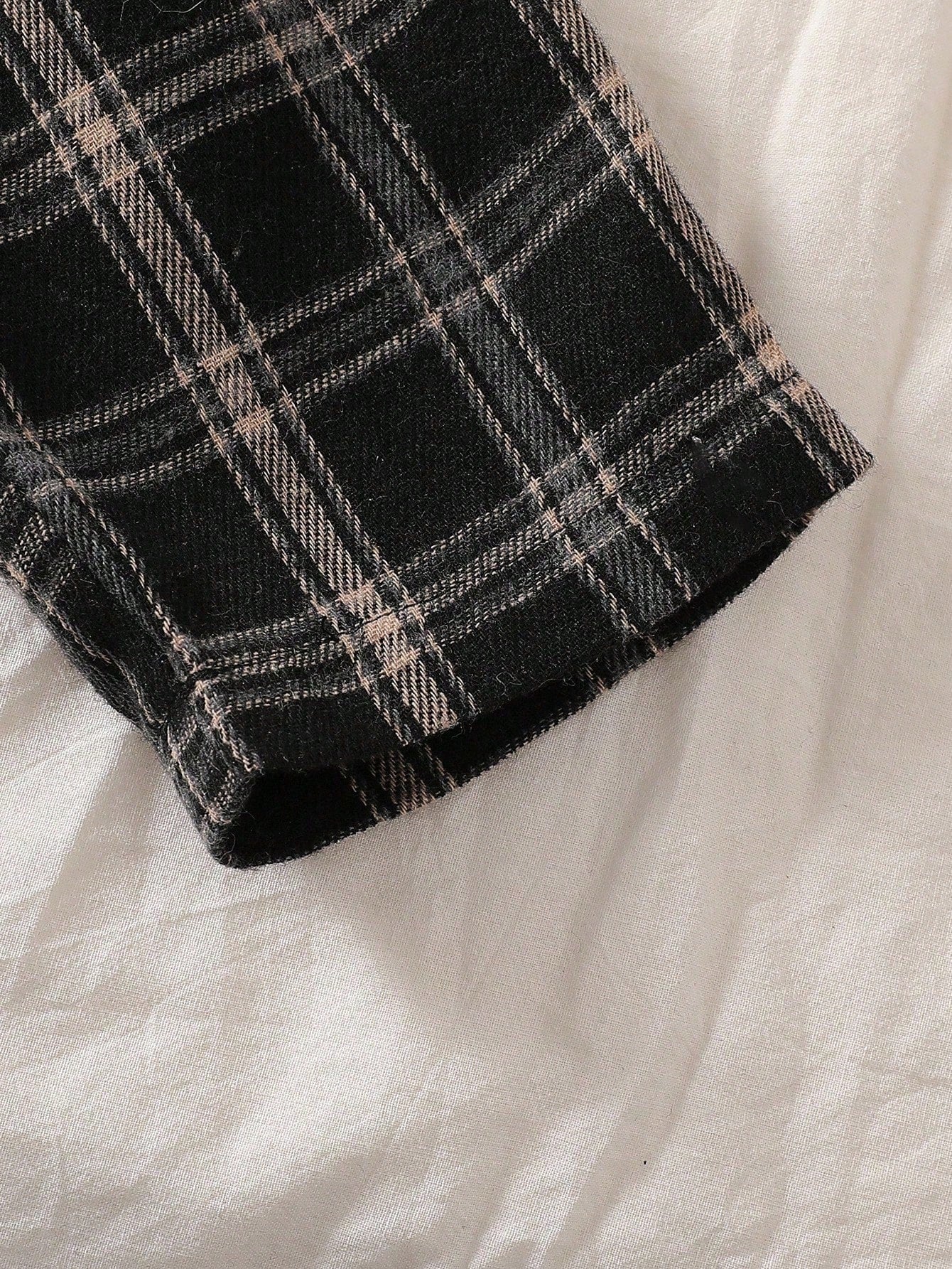 Playful Pals Baby Boy Gray Crew Neck Long Sleeve Top & Black And White Plaid Pants Set Autumn Casual Matching Family Minimalist Fall Winter Outdoor Outfit 2pcs