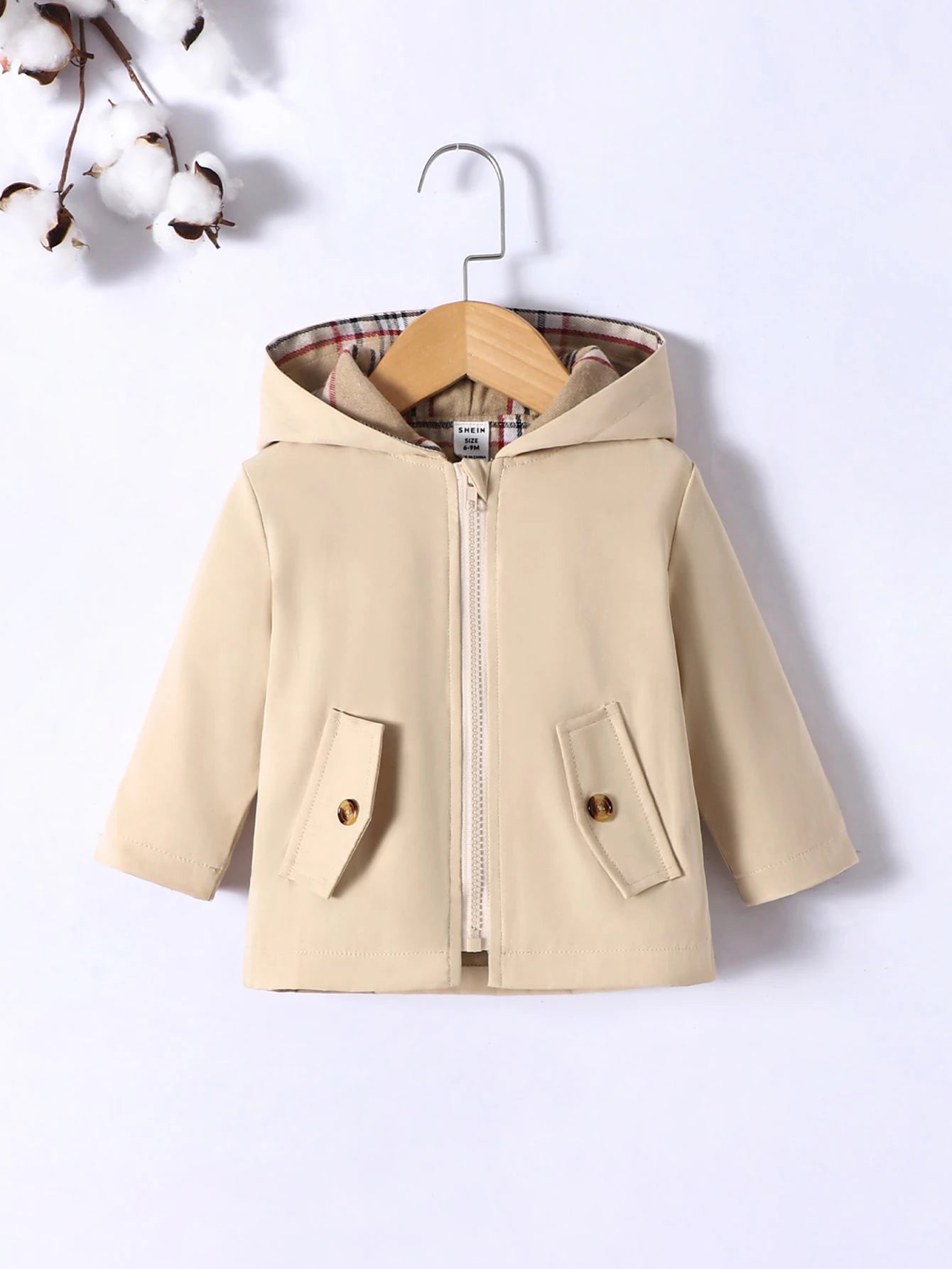 Playful Pals Baby Boy Plaid Print Zip Up Hooded Coat, For Christmas