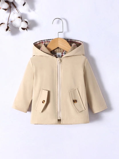 Playful Pals Baby Boy Plaid Print Zip Up Hooded Coat, For Christmas