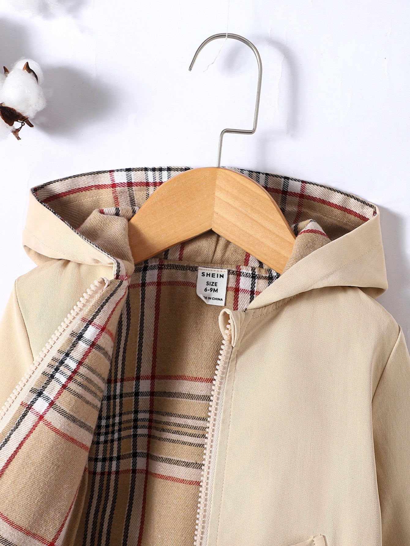 Playful Pals Baby Boy Plaid Print Zip Up Hooded Coat, For Christmas
