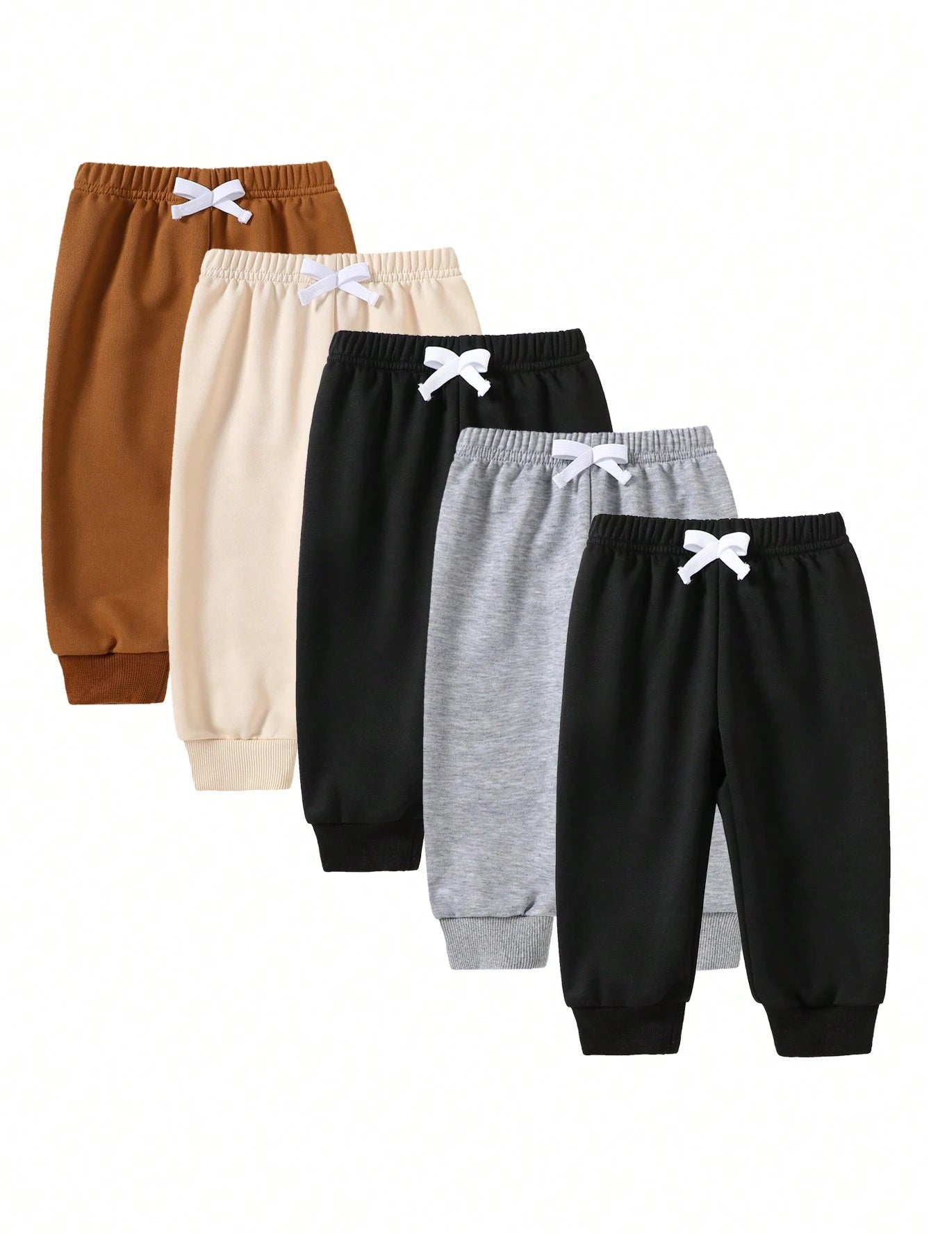 Playful Pals Baby Boy's Casual Loose Solid Sweatshirt And Jogger Pants 5Pcs Outfit Set, Autumn Winter Warm Thickened Fashion Korean Style Baby Boy Clothes