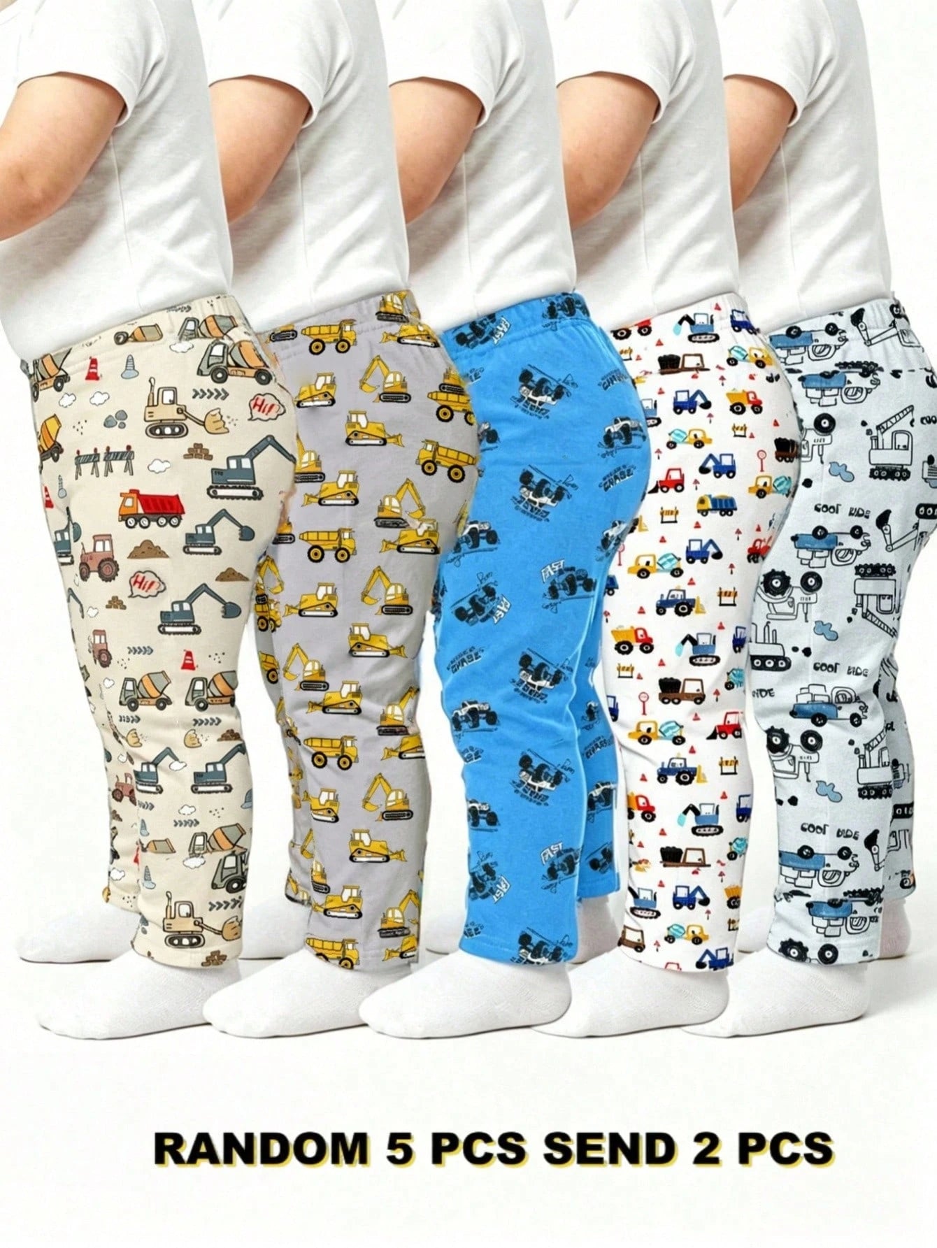 Playful Pals Baby Boys New Cute Comfortable Minimalist Soft Casual Long Pants Random Assortment 5pcs Pack, 2pcs/Set, Boys Pants Daily Outfit, Gift