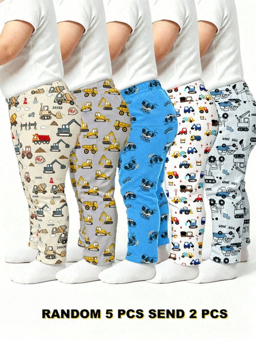 Playful Pals Baby Boys New Cute Comfortable Minimalist Soft Casual Long Pants Random Assortment 5pcs Pack, 2pcs/Set, Boys Pants Daily Outfit, Gift