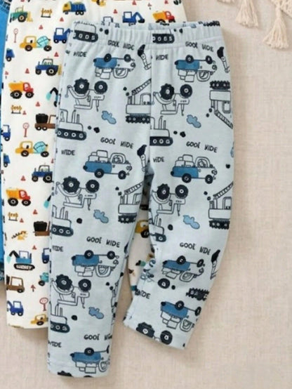 Playful Pals Baby Boys New Cute Comfortable Minimalist Soft Casual Long Pants Random Assortment 5pcs Pack, 2pcs/Set, Boys Pants Daily Outfit, Gift