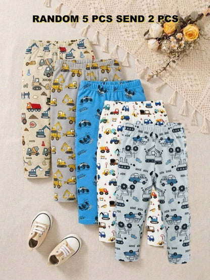 Playful Pals Baby Boys New Cute Comfortable Minimalist Soft Casual Long Pants Random Assortment 5pcs Pack, 2pcs/Set, Boys Pants Daily Outfit, Gift