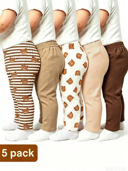 Playful Pals Baby Boys New Cute Comfortable Minimalist Soft Casual Long Pants Random Assortment 5pcs Pack, 2pcs/Set, Boys Pants Daily Outfit, Gift