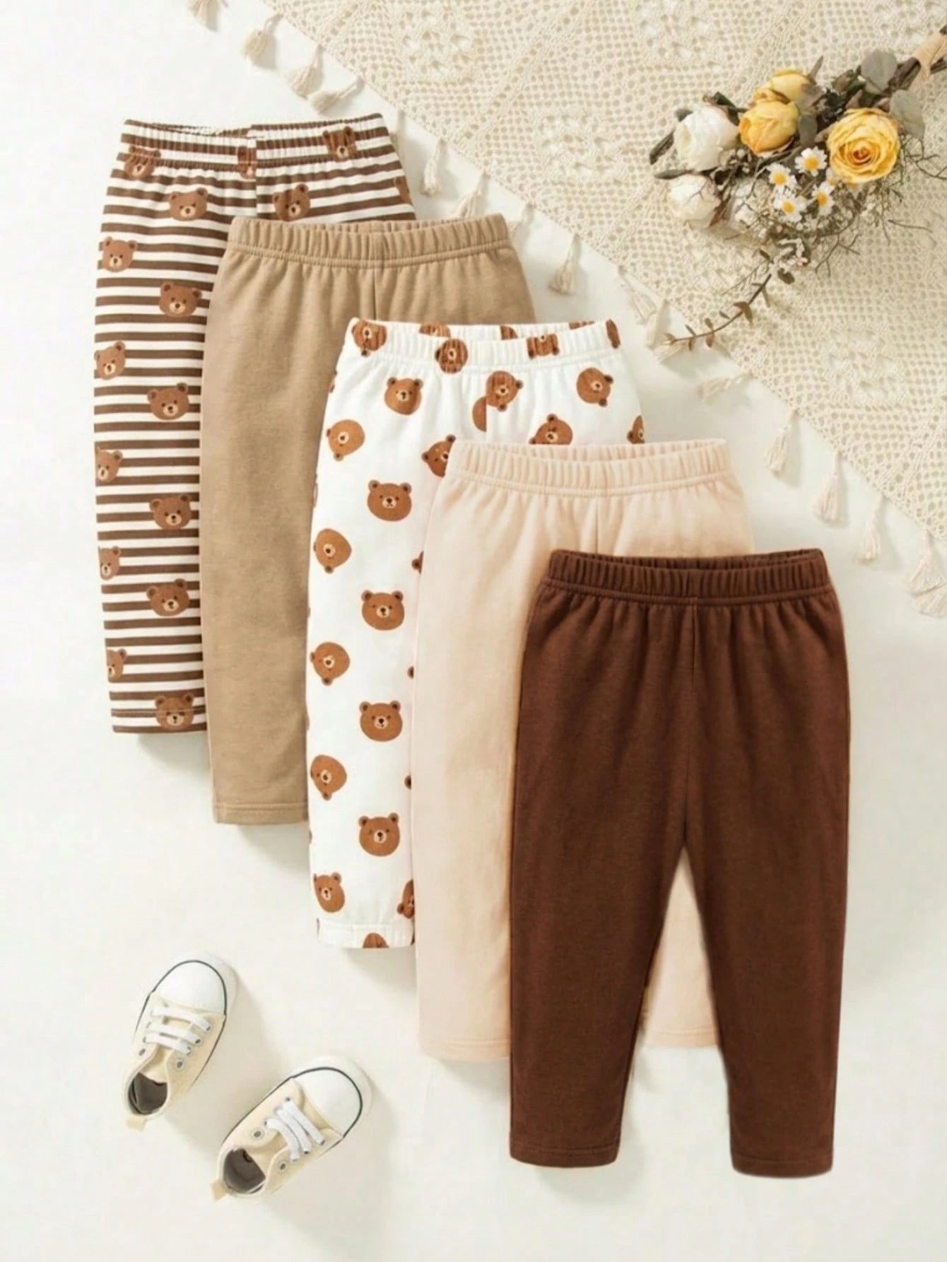 Playful Pals Baby Boys New Cute Comfortable Minimalist Soft Casual Long Pants Random Assortment 5pcs Pack, 2pcs/Set, Boys Pants Daily Outfit, Gift