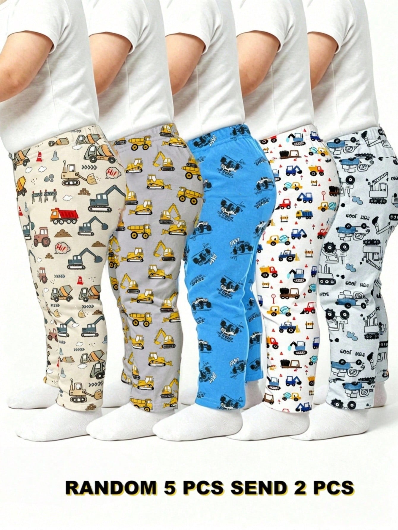 Playful Pals Baby Boys New Cute Comfortable Minimalist Soft Casual Long Pants Random Assortment 5pcs Pack, 2pcs/Set, Boys Pants Daily Outfit, Gift