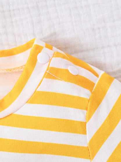 Playful Pals Baby Boys' Summer Cute Bear & Excavator Denim Bib Shorts With Blue White Stripe T-Shirt Set Loose Casual Family Matching Outfit For School Activities