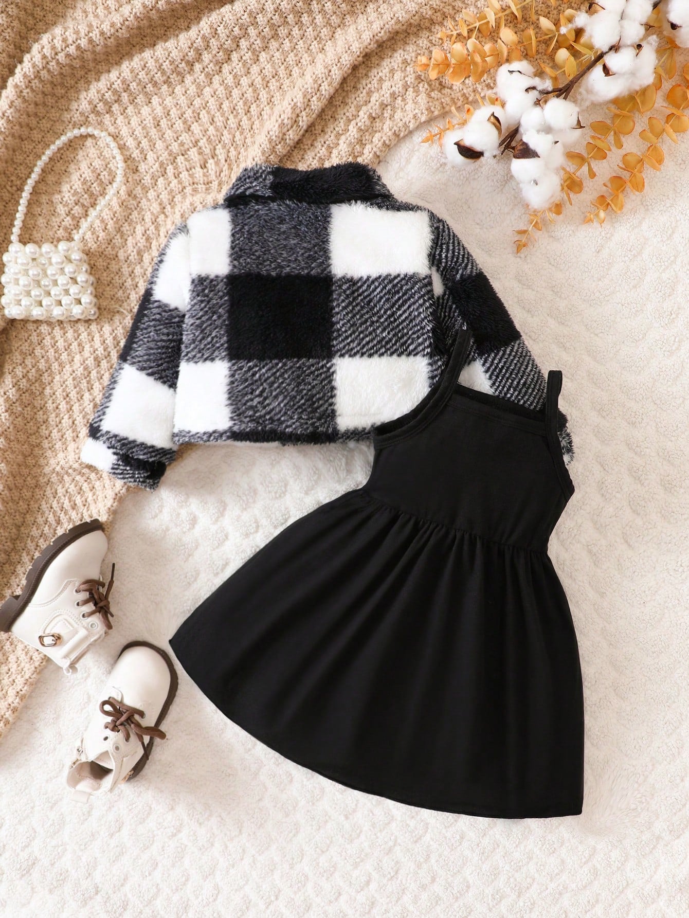 Playful Pals Baby Girl Buffalo Plaid Print Jacket & Cami Dress, For Christmas