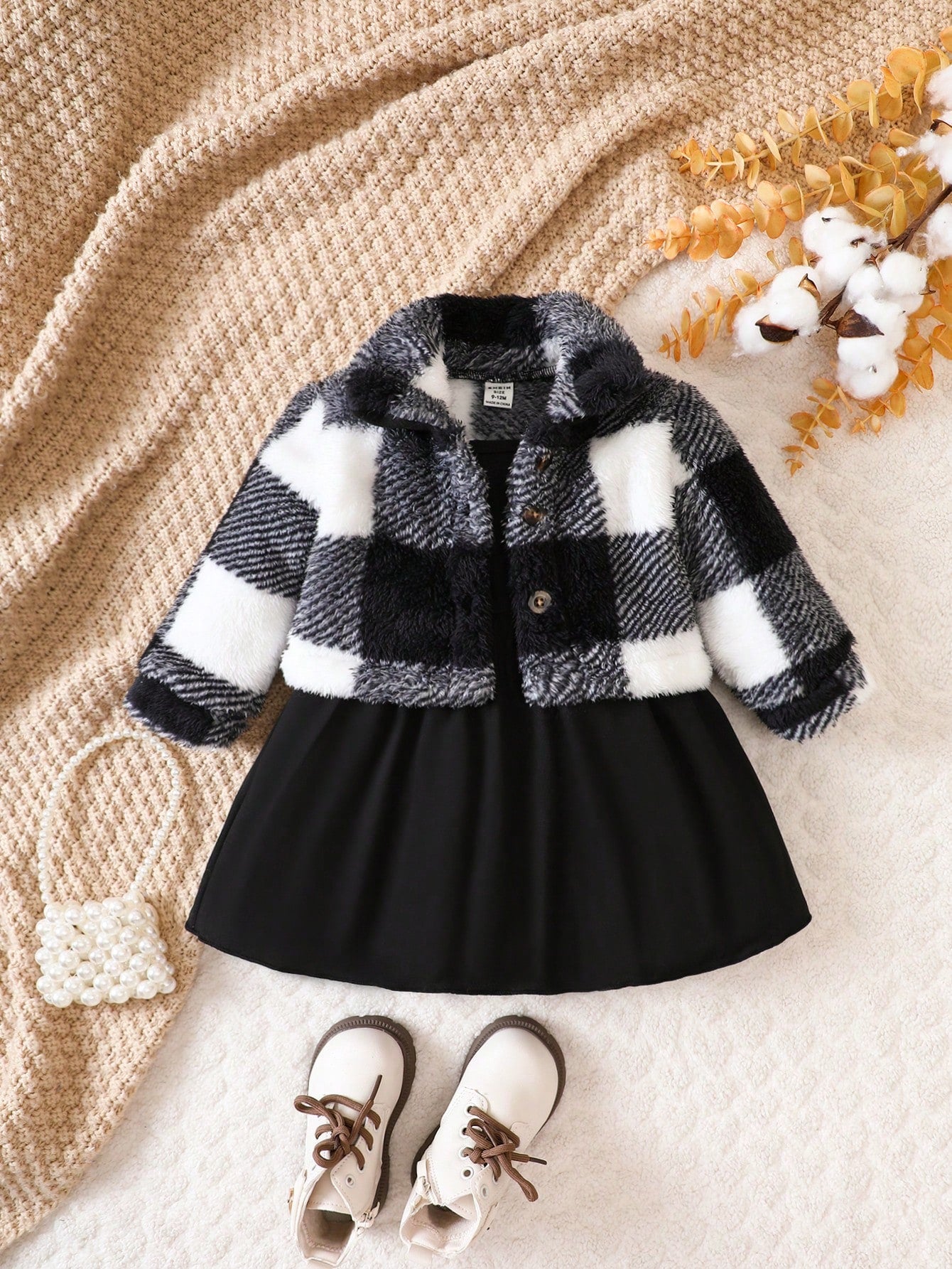 Playful Pals Baby Girl Buffalo Plaid Print Jacket & Cami Dress, For Christmas