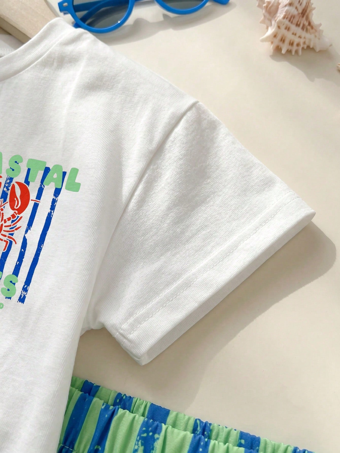 Playful Pals Crawfish Print 2 Pieces Toddler Summer Vacation Before And After T-Shirt With Elastic Waist Striped S