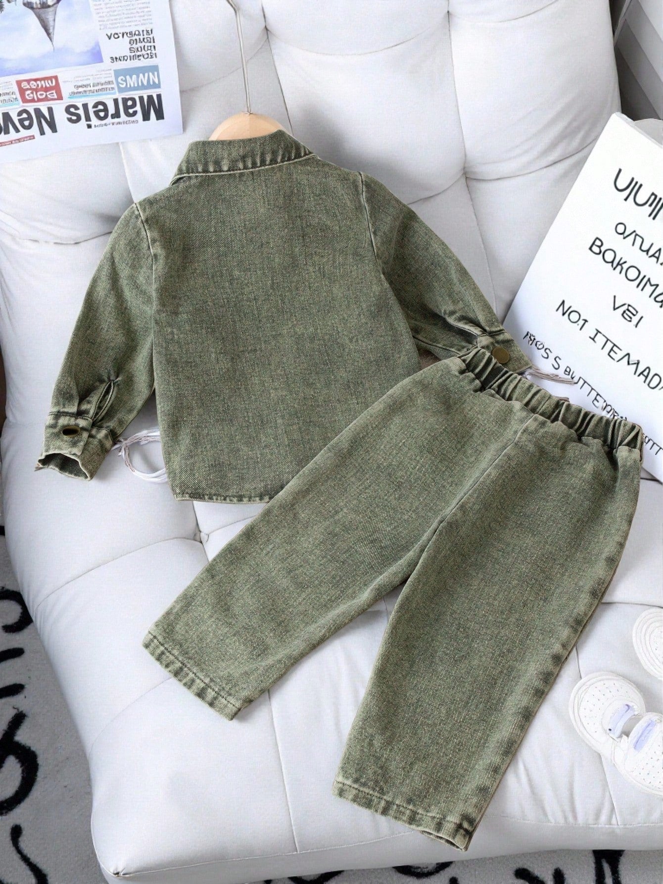Playful Pals Infant (Boys) Fashionable Edgy Street Style Washed Blue Shirt With Pants, Spring/Autumn Fall Winter
