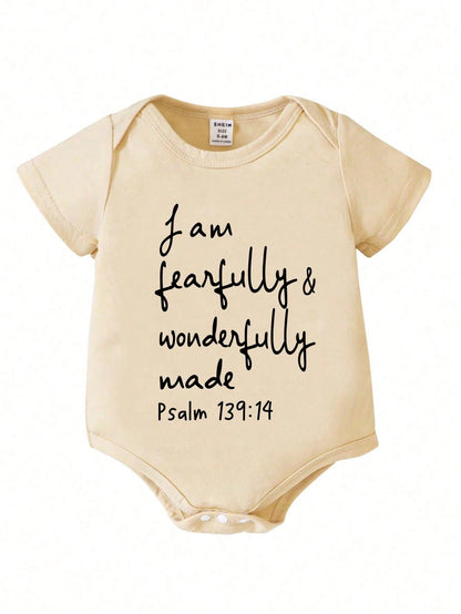 Playful Pals Newborn Baby Girl Casual Letter Printed Short Sleeve Bodysuit, Summer Daily Comfortable Outfit