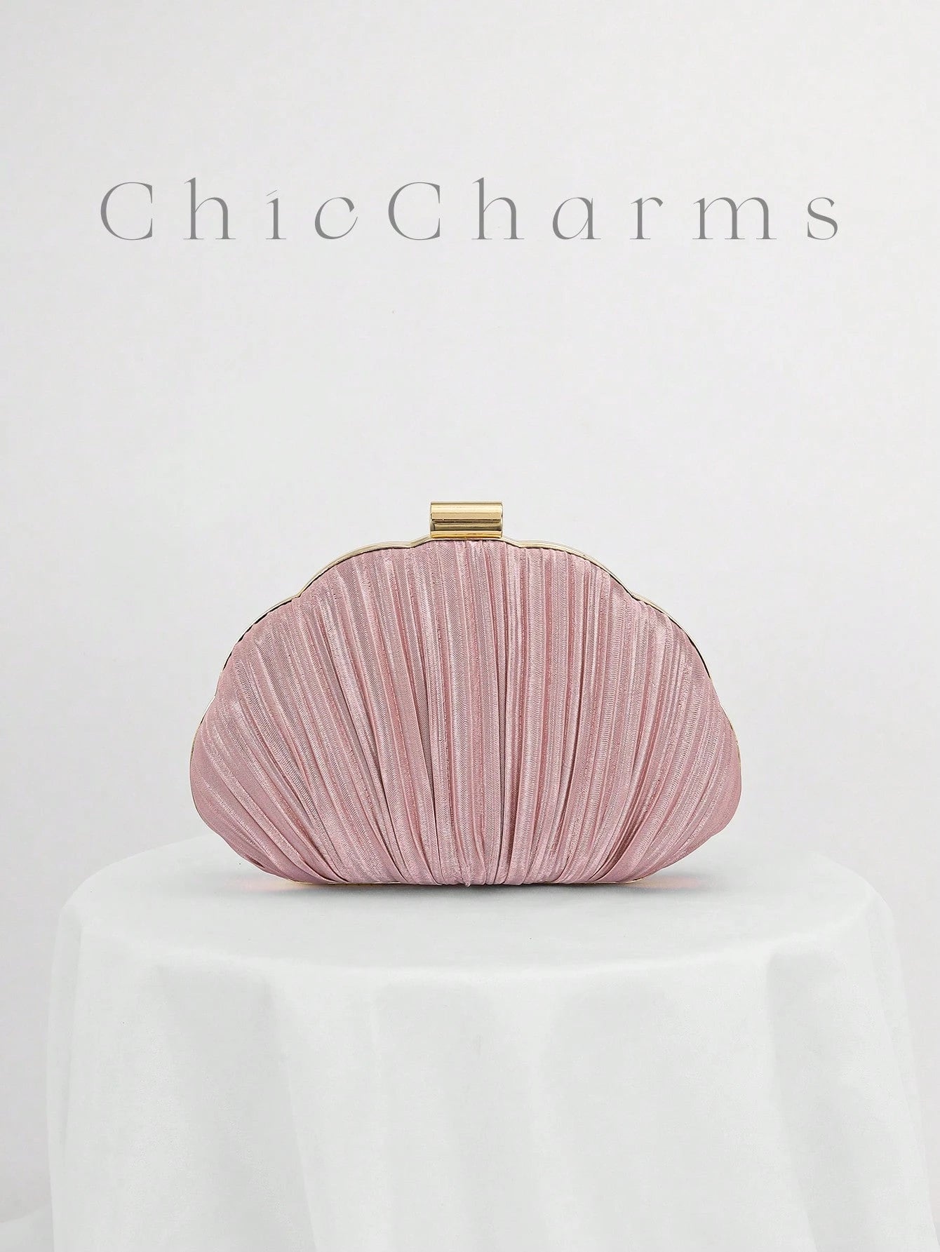 Pleated Satin Design Box-Shaped Evening Clutch, Banquet Bag Chain Strap Bag, Wedding Purse,Wedding, Pink, Party Bags, Wedding Items,Bride