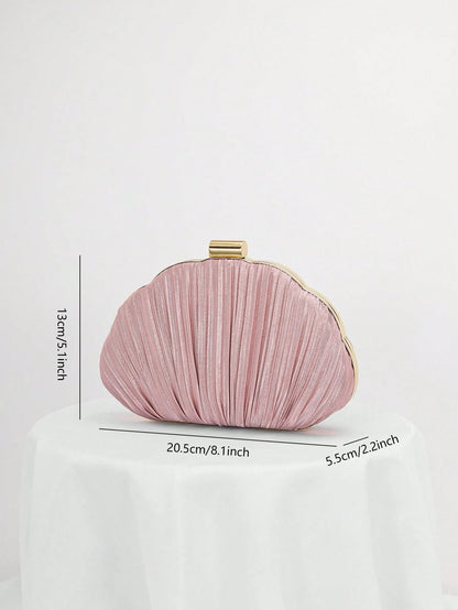 Pleated Satin Design Box-Shaped Evening Clutch, Banquet Bag Chain Strap Bag, Wedding Purse,Wedding, Pink, Party Bags, Wedding Items,Bride