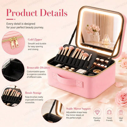 Portable LED Makeup Organizer Bag (1 Unit) With Lighted Mirror Featuring 3 Switchable Light Modes – An Ideal Gift For Friends And Family