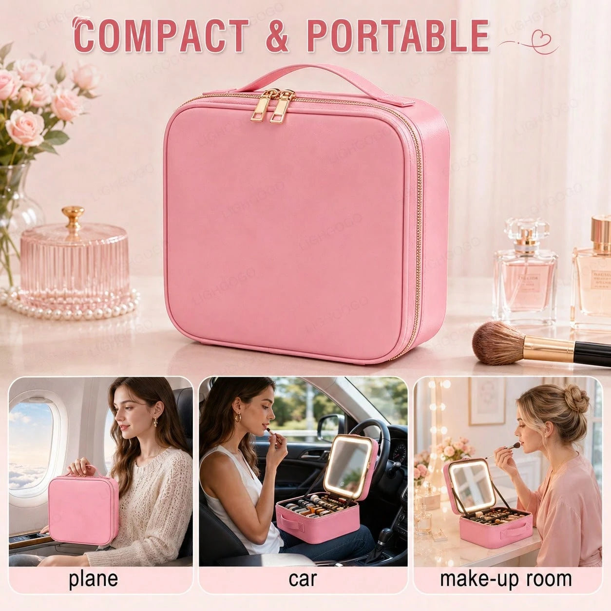 Portable LED Makeup Organizer Bag (1 Unit) With Lighted Mirror Featuring 3 Switchable Light Modes – An Ideal Gift For Friends And Family